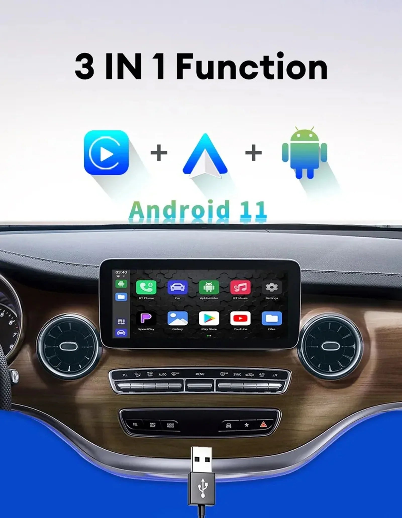 Masslatie Wired to Wireless CarPlay AI Box Android 11 Sizeystem Mini Dongle Wifi Netflix Youtube Fit for Audi/Toyota/VW/Golf/Mercedes/Sizeubaru