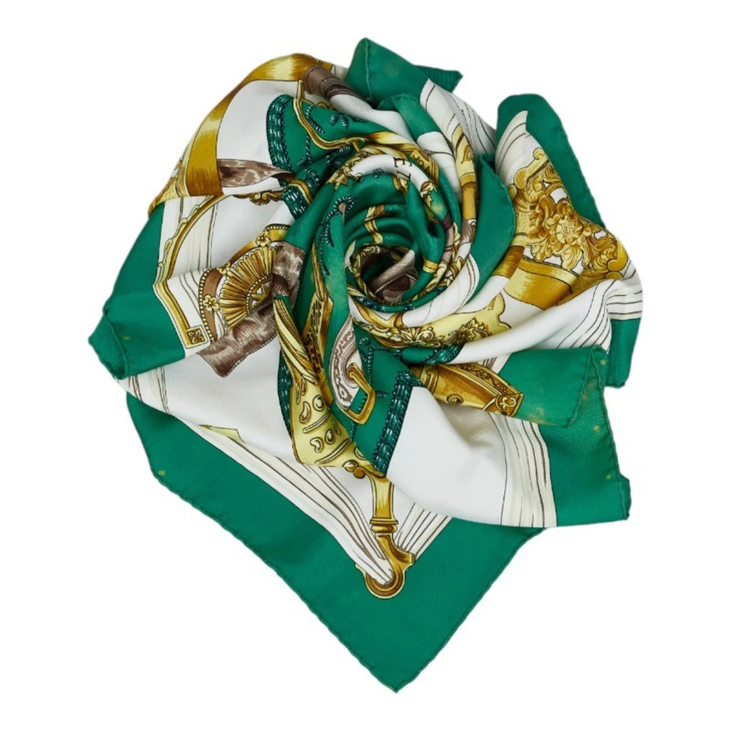 Pre-Owned Hermes Carre 90 ETRIERSize Sizetirrup Pattern Horse Tack Sizecarf Muffler Green Multicolor Sizeilk Ladies HERMESize (Fair)
