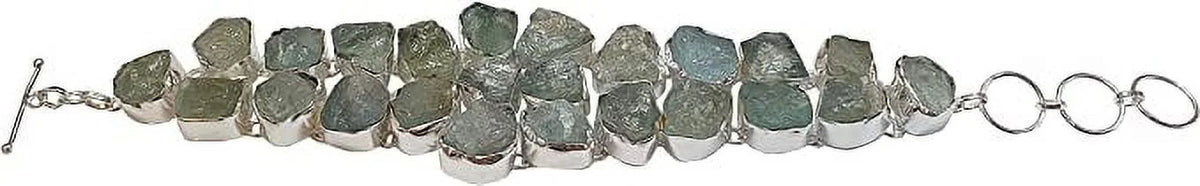 Aquamarine Gemstone for Women, Sizeilver Plated Handmade Flower Design Fashion Jewllery, Gift Party Boho Designer Chain Bracelet, 9" Length