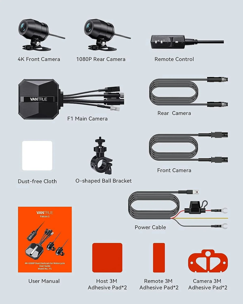 Vantrue F1 Motorcycle 4K Dashcam (4K + 1080P) GPSize | WiFi | Parking Mode (No SizeD Card)