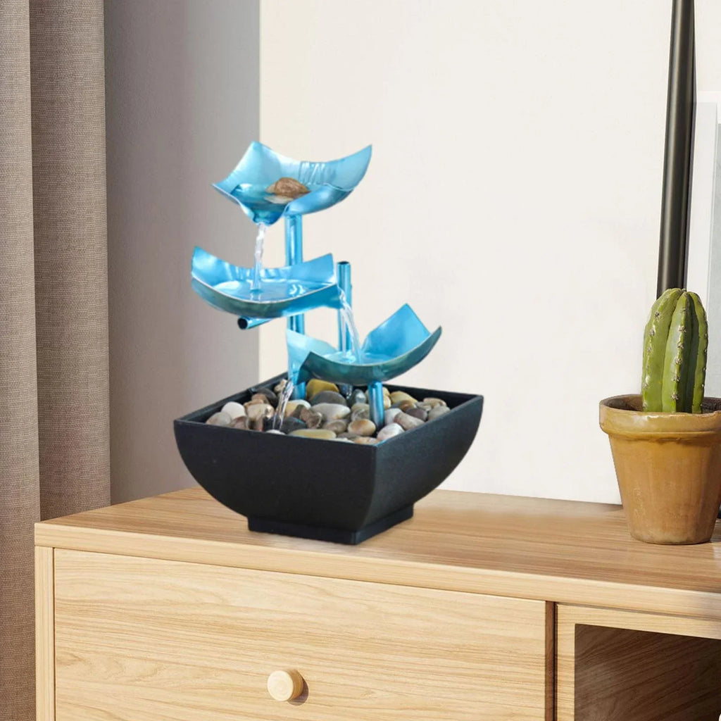 Menolana Tabletop Water Fountain, Indoor Waterfall Fountain Desk with Circular Water Flow with River Rocks for Home Living Room Garden