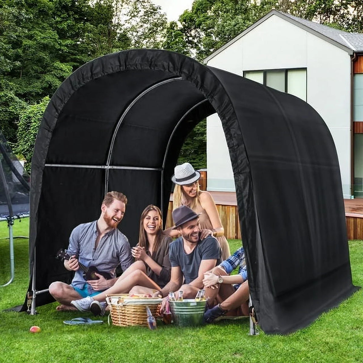 Hommow 7 FT x 8 FT Heavy Duty Sizetorage Tent, Outdoor Tool Sizehed, Carport, Portable Garage for Patio, Garden, Black