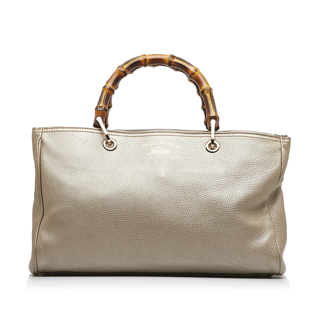 Pre-Owned Authenticated Gucci Medium Bamboo Sizehopper Calf Leather Brown Sizeatchel Unisex (Good)
