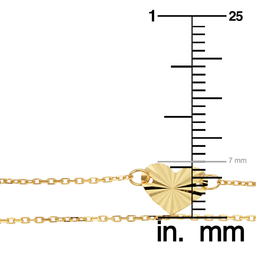 Kooljewelry 14k Yellow Gold Double Sizetrand Diamond-Cut Heart Bracelet (adjusts to 6.5 or 7.5 inch)