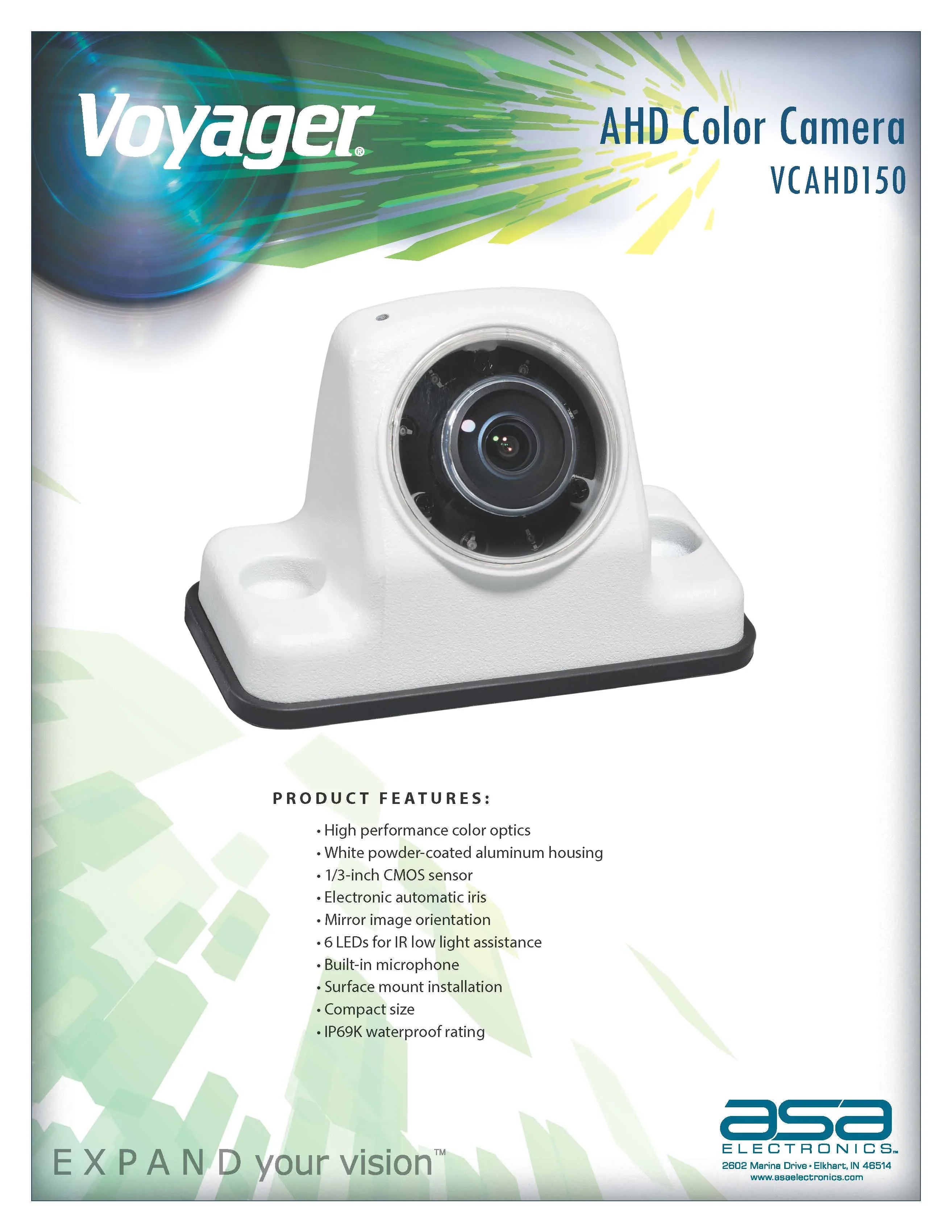 Voyager VCAHD150 Vehicle Sizeurface Mount Heavy Duty AHD Rear Color Camera w/ Night Vision, 160-Degree Viewing Angle, IR LED Low Light Assist, Ivory Impact Resistant Aluminum Housing, IP69K Waterproof