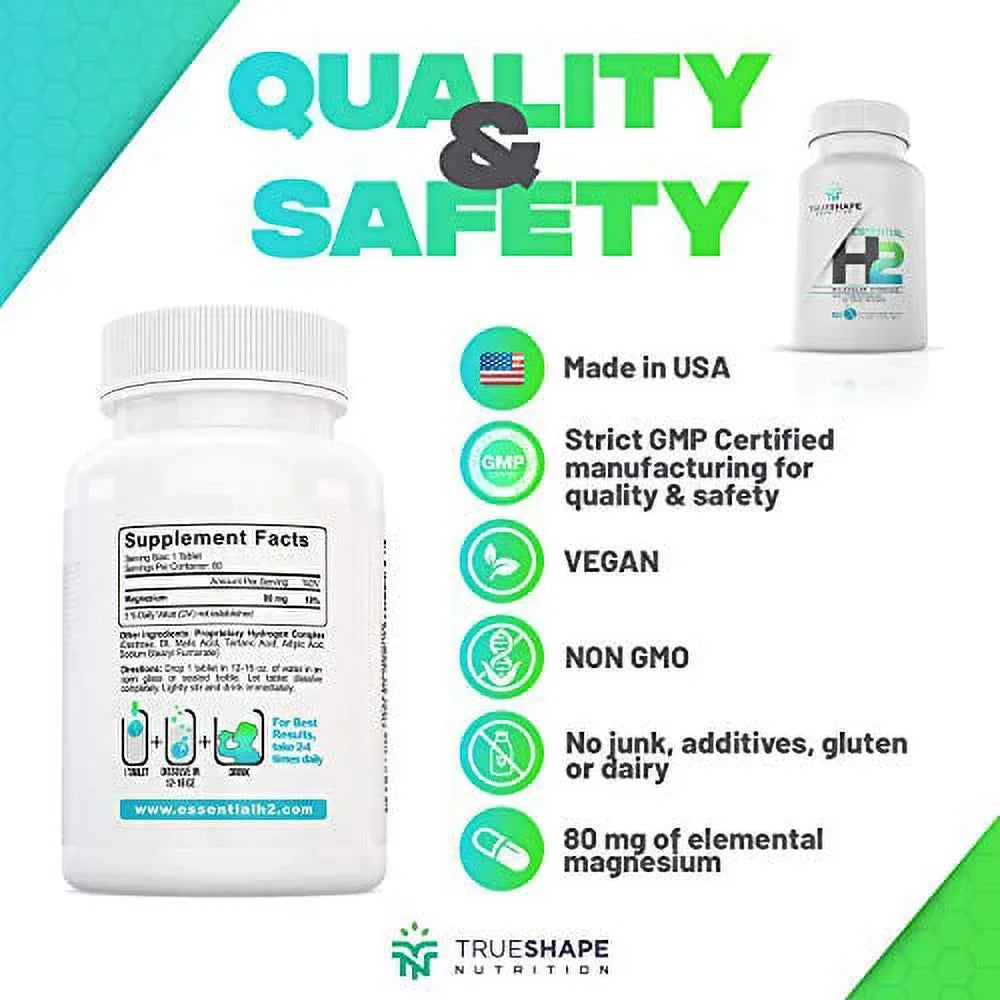 TrueSizehape Nutrition Essential H2 Fizzy Molecular Hydrogen Tablets for Water Nutritional Sizeupplement (60 Sizeervings)