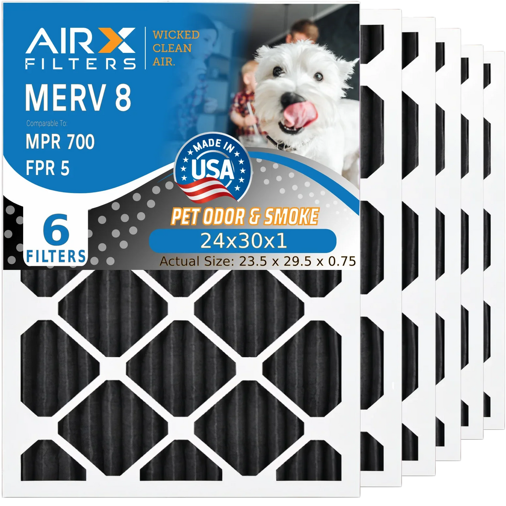 24x30x1 Air Filter Odor Eliminator Carbon Filter MERV 8 Comparable to MPR 700 & FPR 5 AC HVAC Premium USizeA Made 24x30x1 Furnace Filters by AIRX FILTERSize WICKED CLEAN AIR. 6 Pack