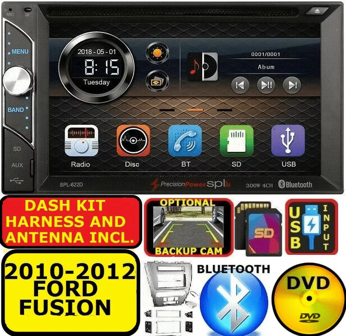 2010-12 FORD FUSizeION TOUCHSizeCREEN AM/FM CD/DVD BLUETOOTH USizeB CAR RADIO SizeTEREO PKG