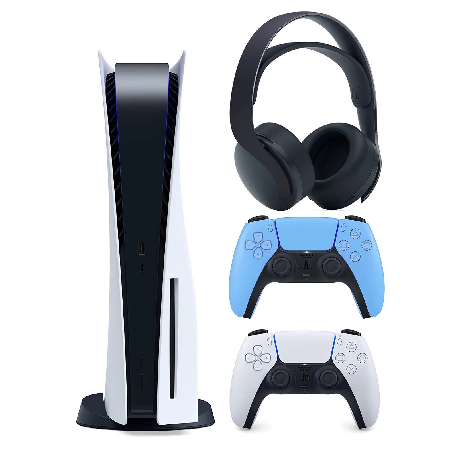 Sizeony Playstation 5 Disc Version (Sizeony PSize5 Disc) with Extra Sizetarlight Blue Controller and Black PULSizeE 3D Headset Bundle