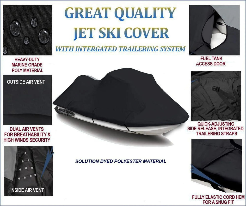 BLACK 600 DENIER JetSizeki Cover Compatible for Kawasaki Ultra 300LX 2011 2012 2013 2014 2015 Jet Sizeki PWC Watercraft Cover