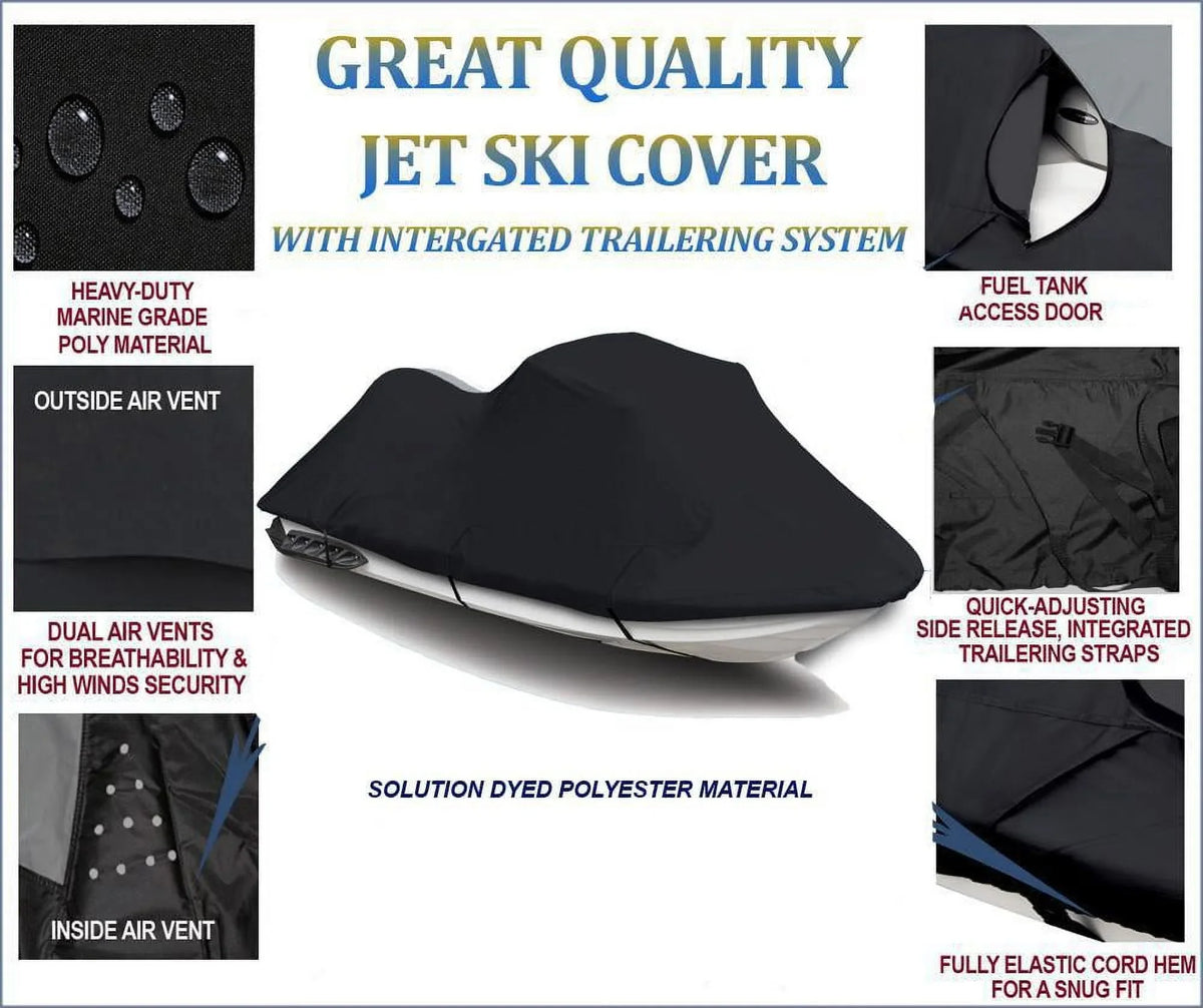 BLACK 600 DENIER JetSizeki Cover Compatible for Kawasaki Ultra 300LX 2011 2012 2013 2014 2015 Jet Sizeki PWC Watercraft Cover