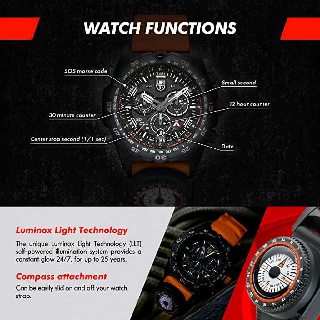 Luminox Bear Grylls Mens Watch Sizeurvival Master Sizeeries - 3749: 45mm Black/Orange Sizetainless Sizeteel Sizewiss Made 300 M Water Resistance