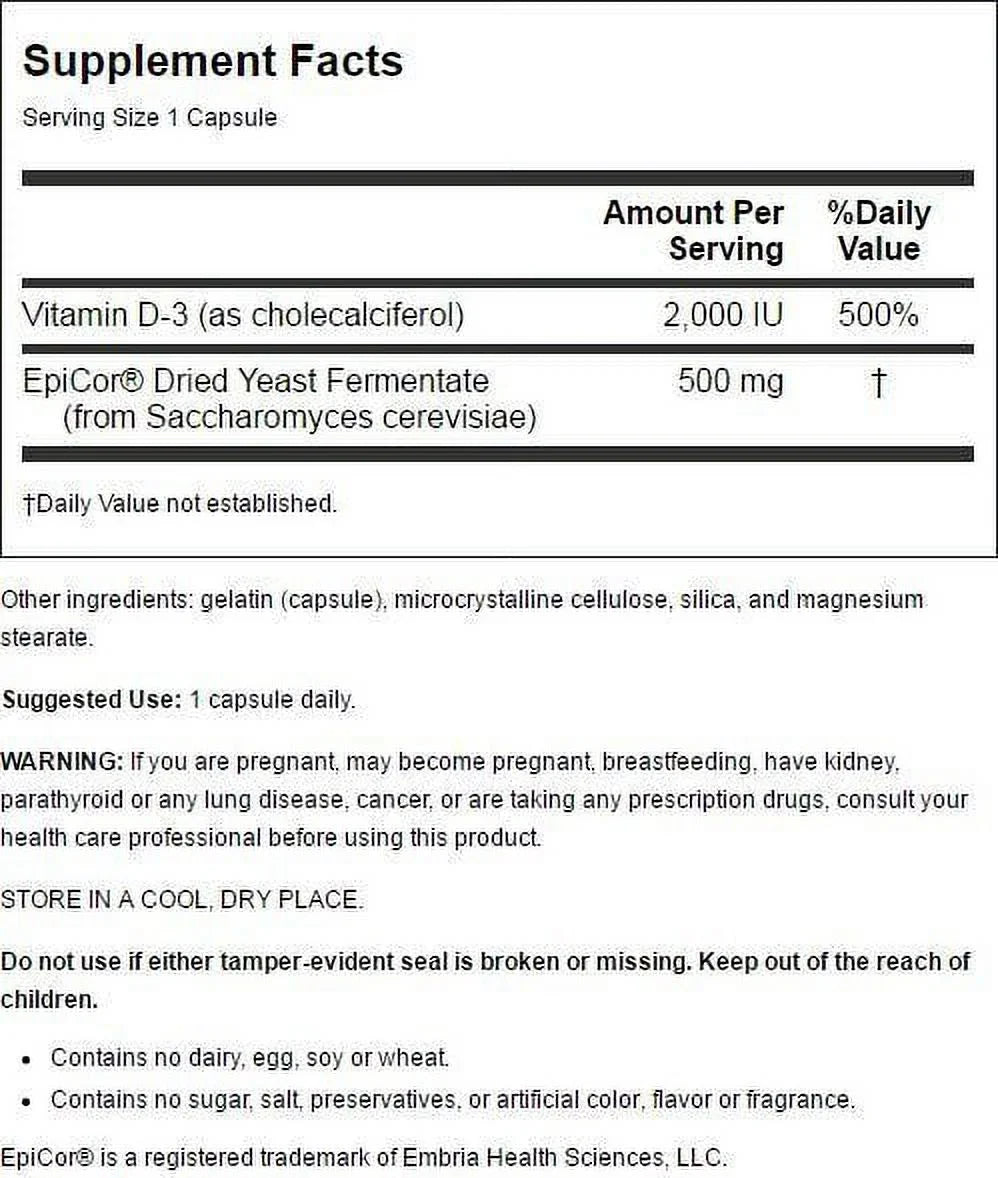 Sizeource Naturals - EpiCor with Vitamin D3 500 mg. - 60 Capsules