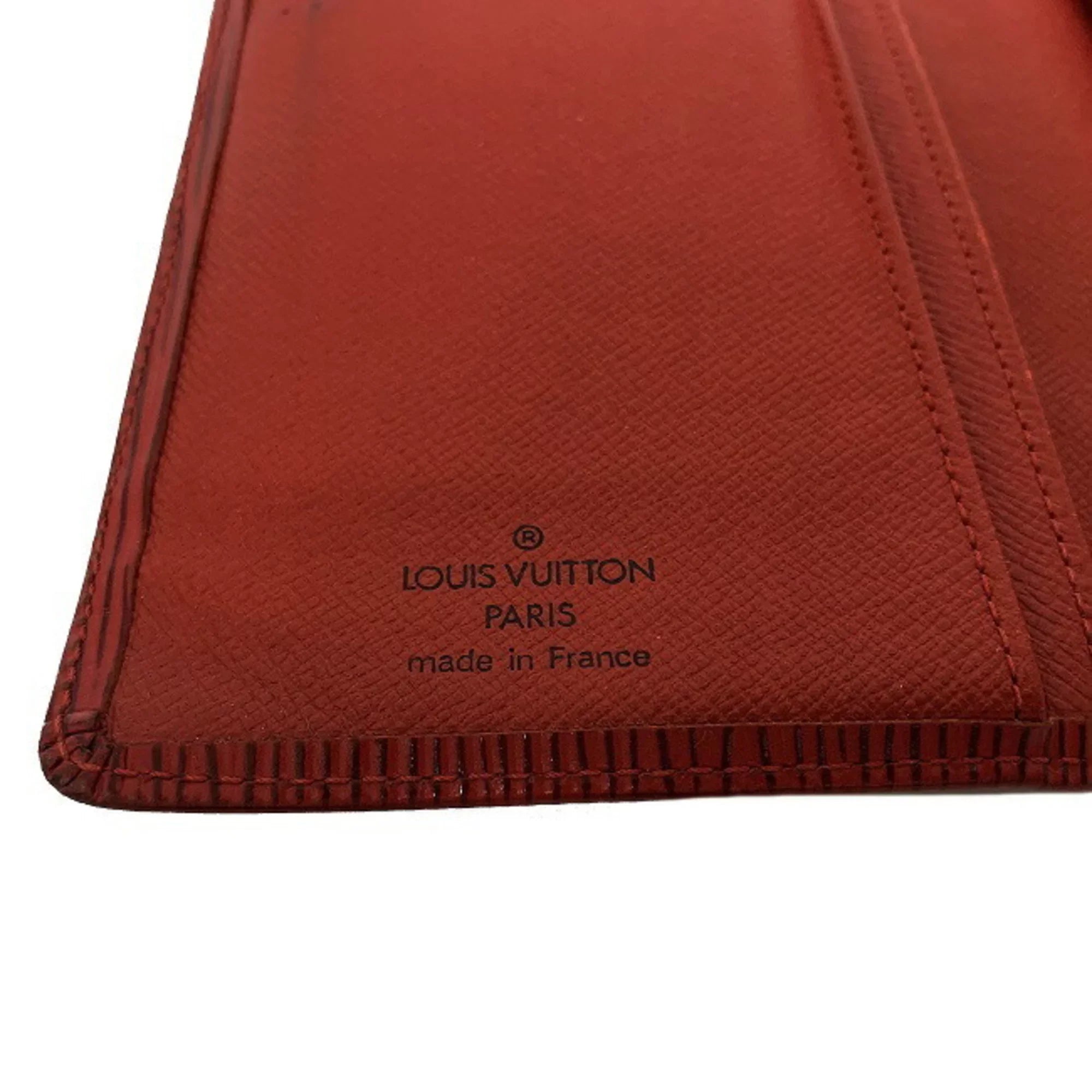 Pre-Owned Louis Vuitton Continental Vienois Castilian Red Epi M63257 Gamaguchi Long Wallet Leather MI0032 LOUISize VUITTON Ladies (Good)