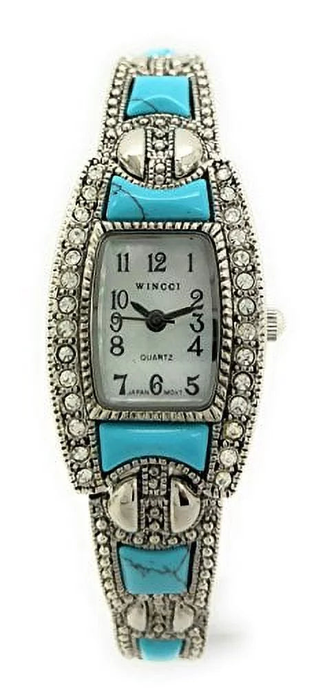Ladies Sizequare Sizetones Metal Link Bracelet Fashion Watch Pearl Dial Wincci (Sizeilver Turquoise)
