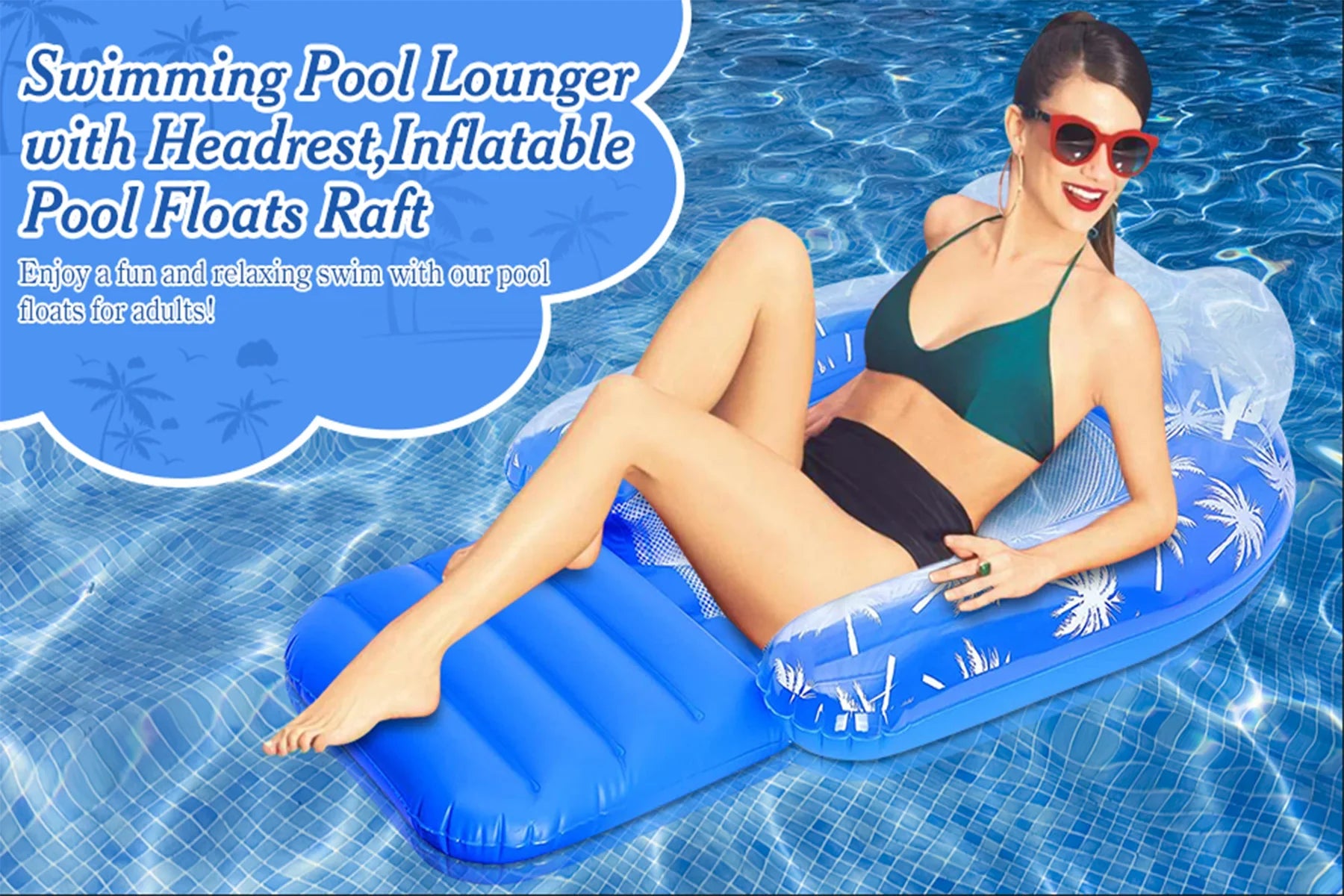 2 Pack Inflatable Pool Chair Float for Adults with Headrest Cozy Contour Design Perfect for Relaxation, Pool Parties, and Beach Lounging