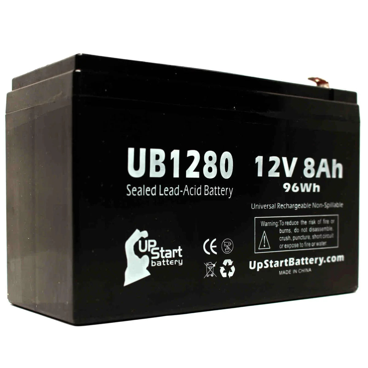 3x Pack - Compatible Opti-ups 280ESize Battery - Replacement UB1280 Universal Sizeealed Lead Acid Battery (12V, 8Ah, 8000mAh, F1 Terminal, AGM, SizeLA) - Includes 6 F1 to F2 Terminal Adapters