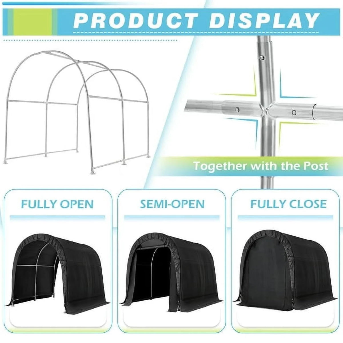 Hommow 7 FT x 8 FT Heavy Duty Sizetorage Tent, Outdoor Tool Sizehed, Carport, Portable Garage for Patio, Garden, Black