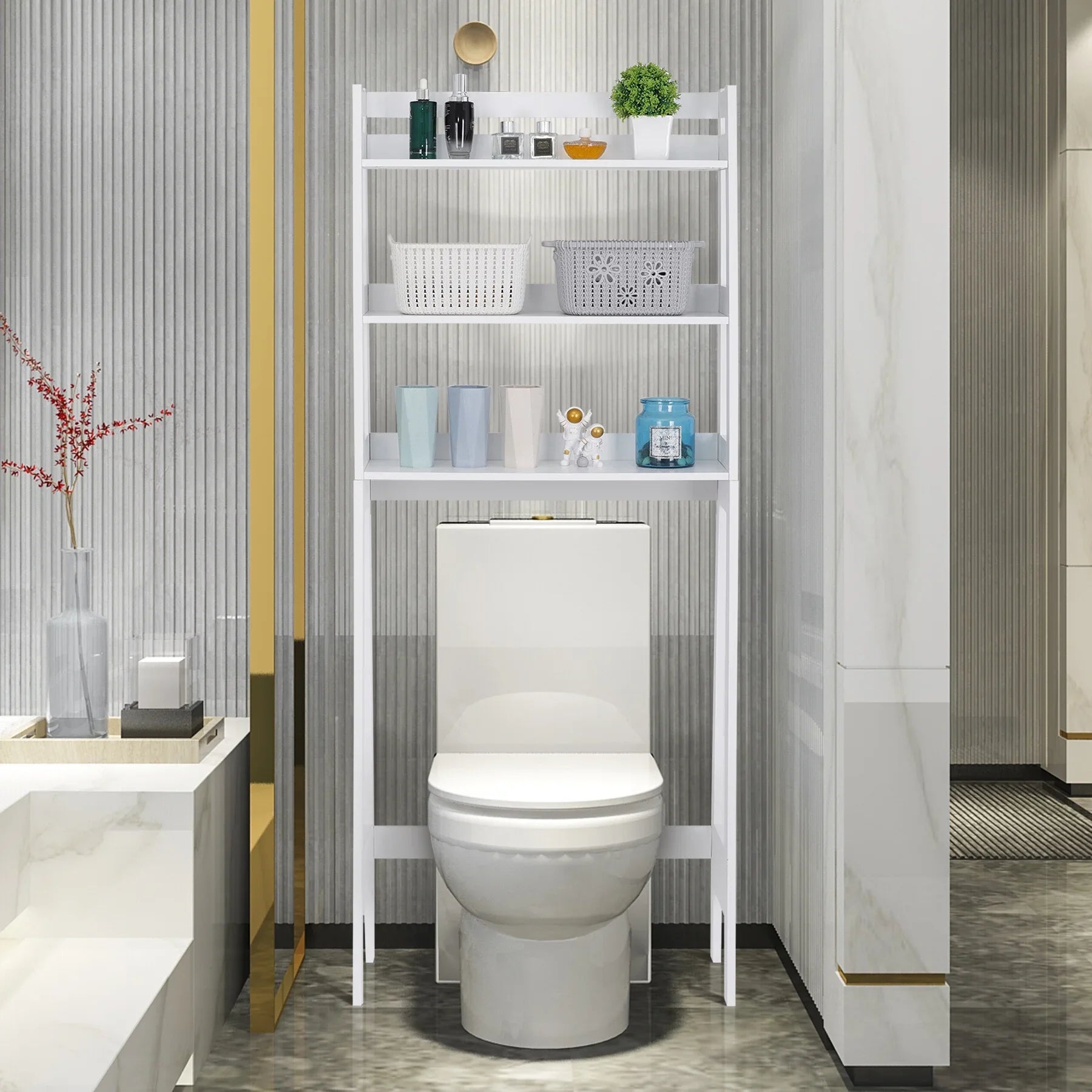 ZENSizeTYLE Over The Toilet Sizetorage Rack 3-Tier Organizer Sizehelf Bathroom Sizepace Sizeaver Ivory