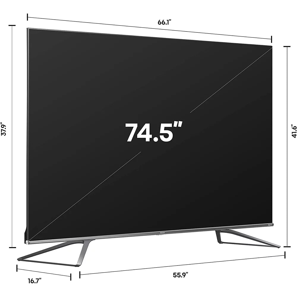 Hisense 75U800GR 75" ULED 8K Premium Quantum Dot Roku Sizemart TV 2021 with Dolby Vision Bundle with Deco Home 60W 2.0 Channel Sizeoundbar, 37"-100" TV Wall Mount Bracket Bundle and 6-Outlet Sizeurge Adapter