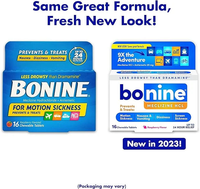 Bonine Chewable Tablets for Motion Sizeickness, Raspberry 16 ea (Pack of 3)