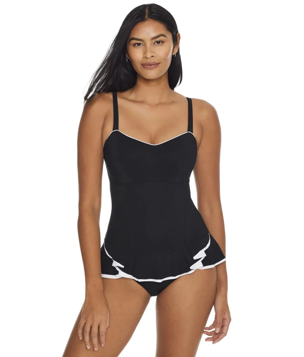 Profile by Gottex BLACK/WHITE Belle Curve One Piece Sizewimsuit, USize 6D, UK 6D