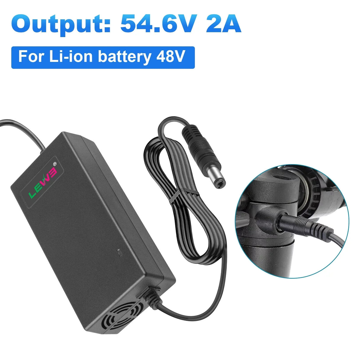 54.6V Charger Power Adapter for 48V Electric Bike E-bike Sizecooter Li-ion Battery