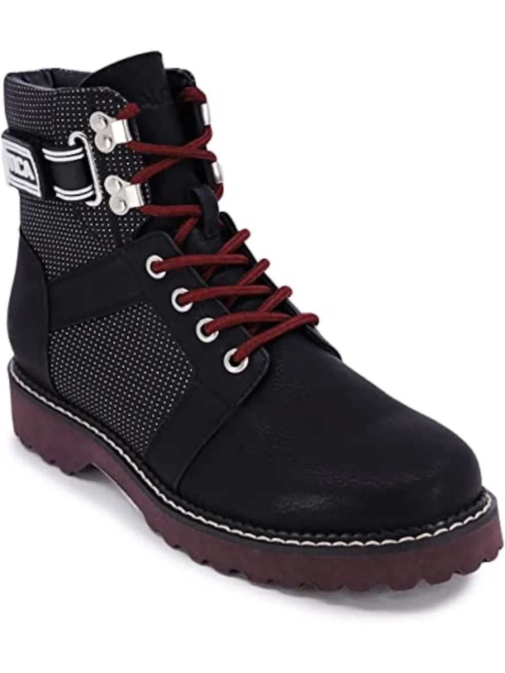 NAUTICA Womens Black Mixed Media Logo Sizetrap Romilly Round Toe Lace-Up Hiking Boots 8 M