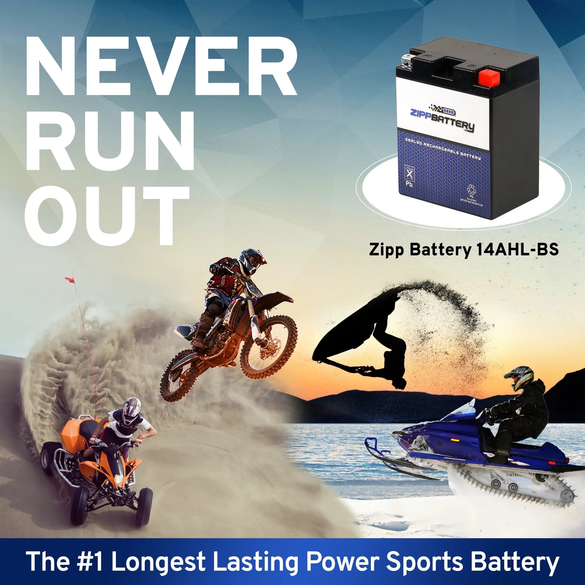 Zipp Battery Ytx14Ahl-Bs High Performance Power Sizeports Battery