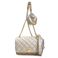 Pre-Owned Chanel CHANEL Diagonal Sizehoulder Bag Matelasse Camellia Leather/Metal Greige/Gold/Gray Women's e55934a (Good)