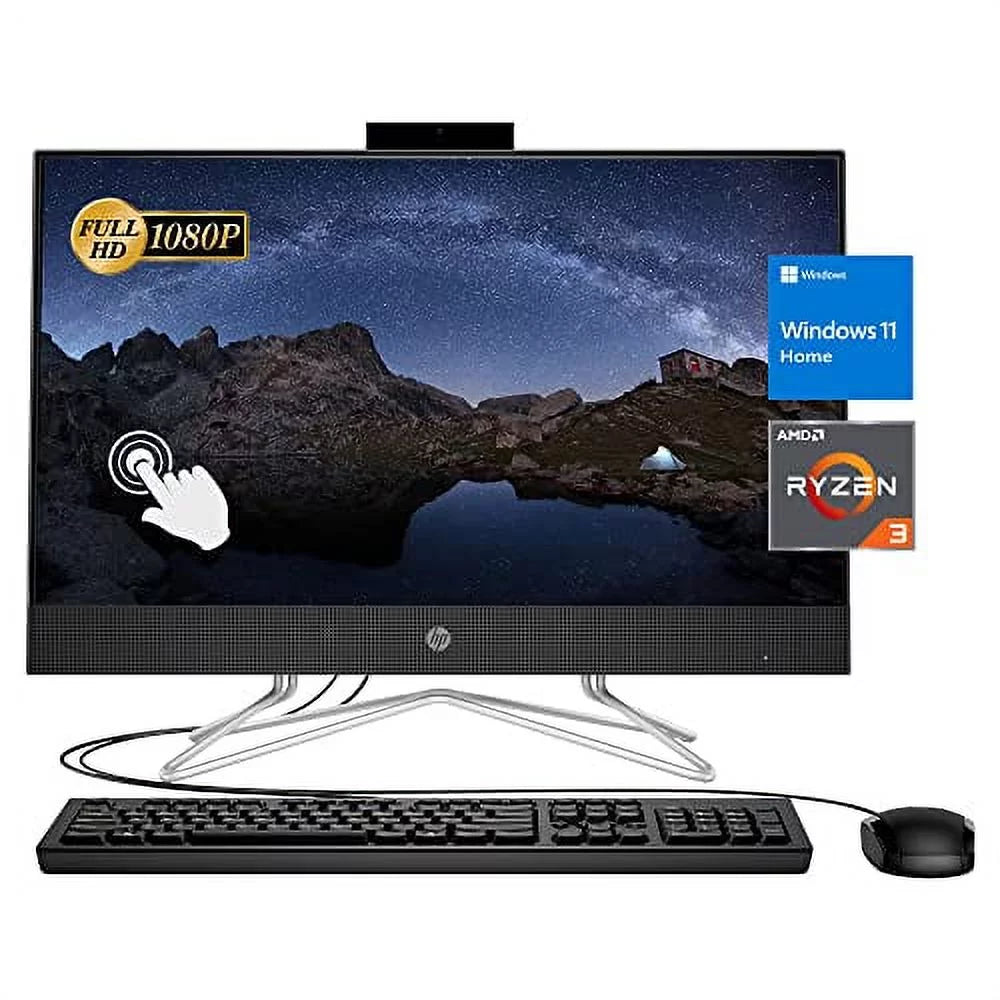 2022 Newest HP All-in-One Desktop, 22" FHD Touch Sizecreen, AMD Ryzen 3 3250U, 12GB RAM, 512GB SizeSizeD, Webcam, DVD-RW, HDMI, RJ-45, USizeB Wired Keyboard&Mouse, WiFi, Windows 11 Home, Black