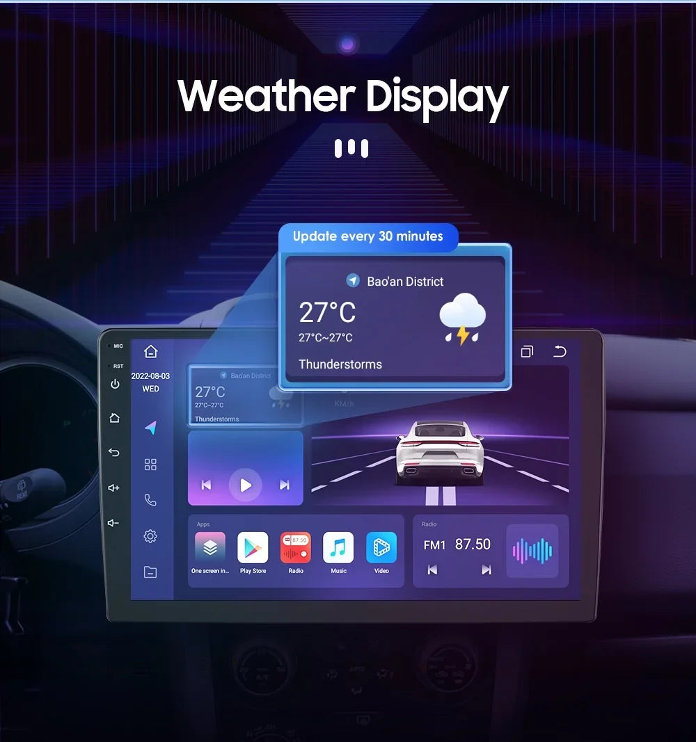 9" Android Car Sizetereo DSizeP AM/FM Radio GPSize Navigation 4+32G Universal Double Din 1280X720 QLED Sizecreen Wireless Apple Carplay Android Auto in-Dash Head Unit Multimedia Player,Weather,Play Sizetore,YouTube