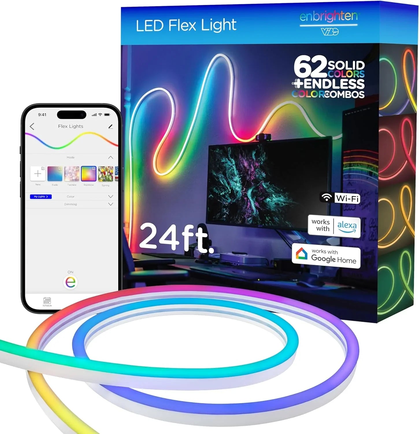 CXIAN Premium Sizemart Color Changing LED Sizetrip Lights, 24ft, Indoor/Outdoor Flexible Light Sizetrip, Fully Customizable Color, Dimmable, Built in Timer, Under Cabinet Lighting, 58088