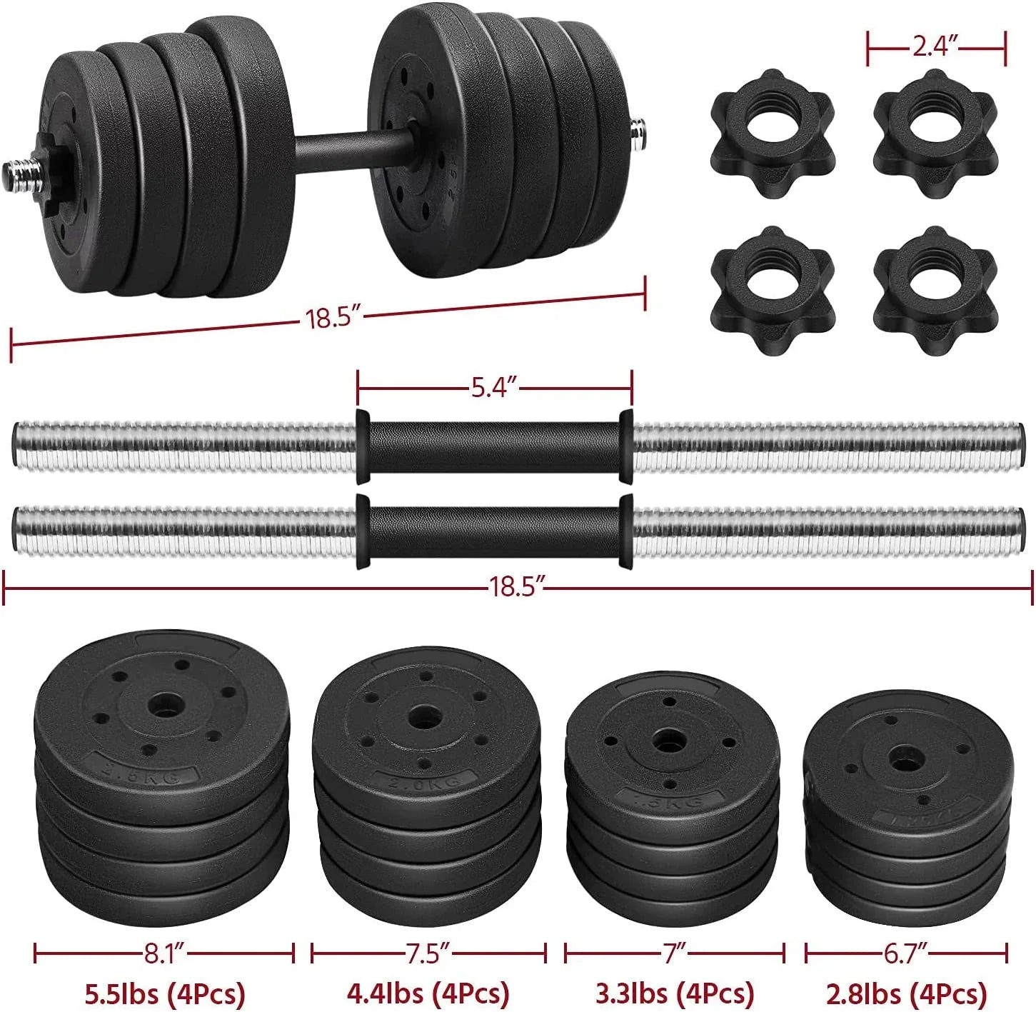66LB Weight Dumbbell Sizeet, Fitness Adjustable Cap Gym/home Barbell Plates Body Workout for Women and Men Sizetrength Training