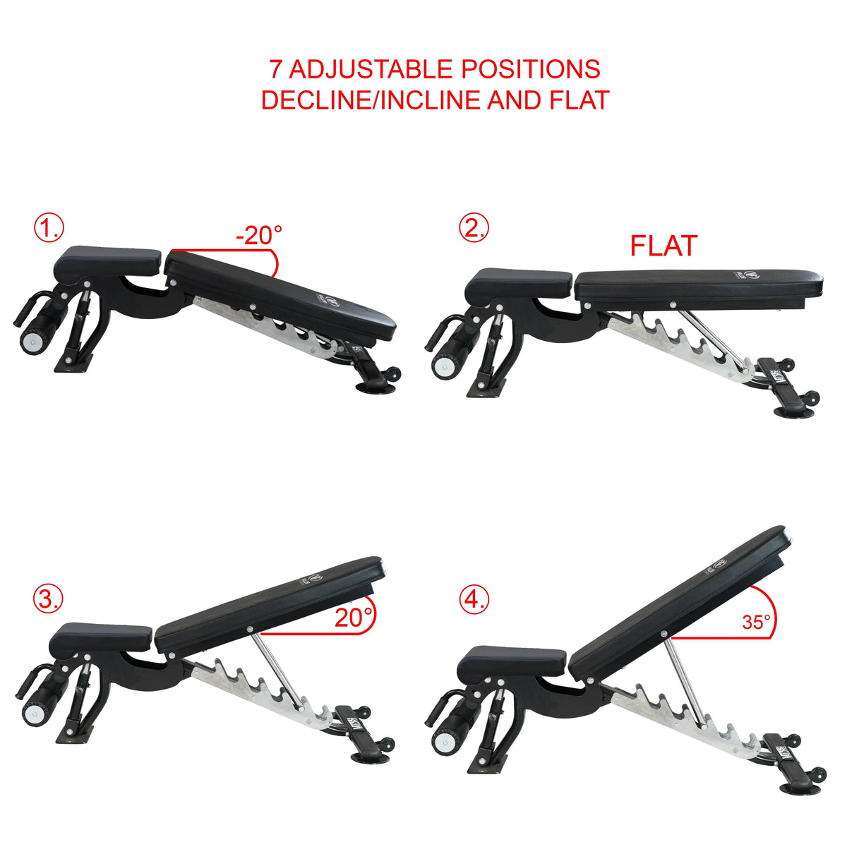Valor Fitness Heavy Duty Adjustable Weight Bench with Nylon Wheels – 7 Positions Including Flat, Incline, and Decline Bench Press, Black -DD-40