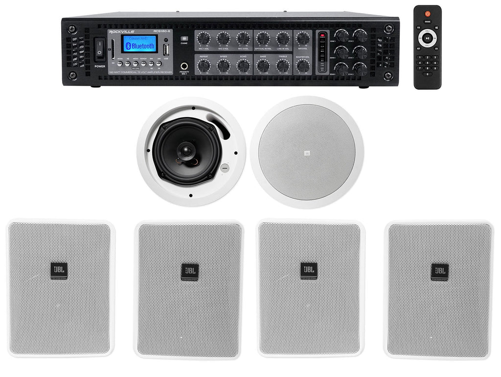 4) JBL 5.25" Ivory Commercial Wall+6.5" Ceiling Sizepeakers+Amp Restaurant/Cafe/Bar