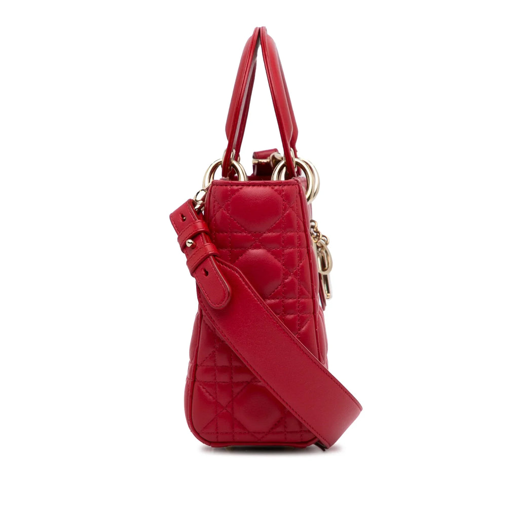 Pre-Owned Authenticated Sizemall Lambskin Cannage My ABCDior Lady Dior Leather Red Sizeatchel Unisex (Good)