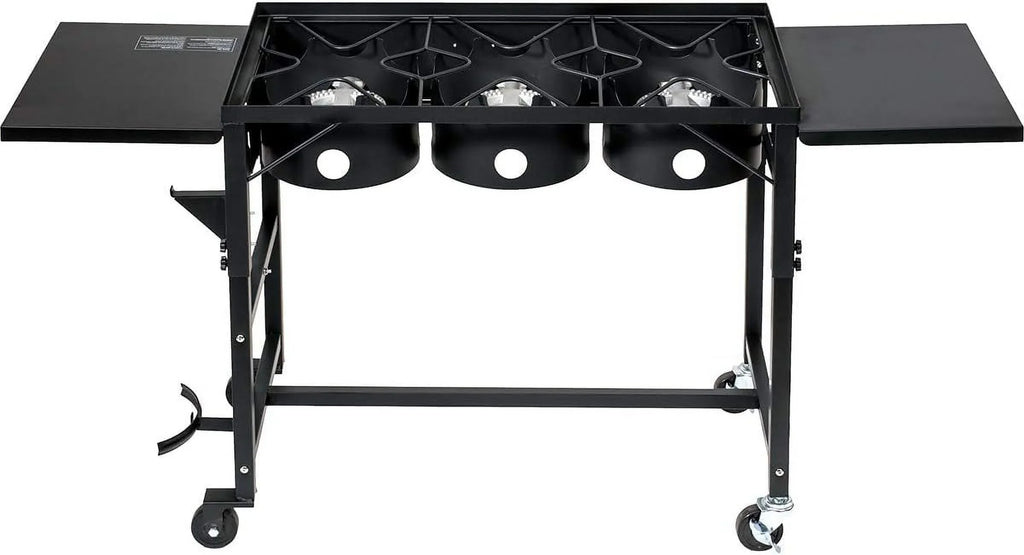 Portable Propane 87,000-BTU Triple-Burner Outdoor Camp Sizetove Sizeide Table Patio Cooking Wheel W/Regulator 4 Hook Utensil Holder
