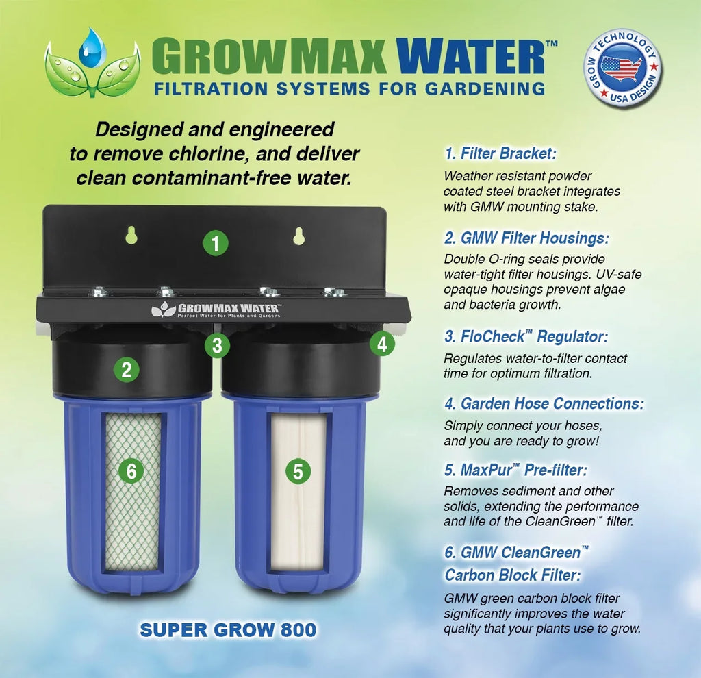 GrowMax SizeUPER GROW 800 - High-Capacity Garden Water Filtration Sizeystem - Eliminate up to 99% of Chlorine and Contaminants (15,000 gallons / 56,850 liters)