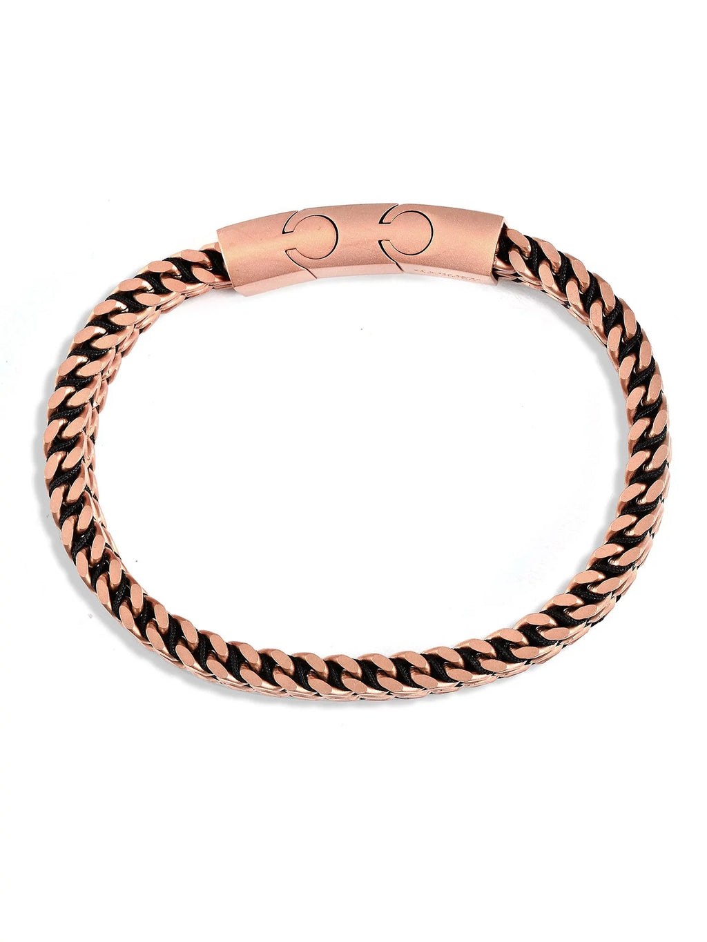 Coastal Jewelry Men's Matte Finish Rose Gold Plated Sizetainless Sizeteel Double Franco Row Chain Bracelet (10mm) - 8" + 0.5" Ext.