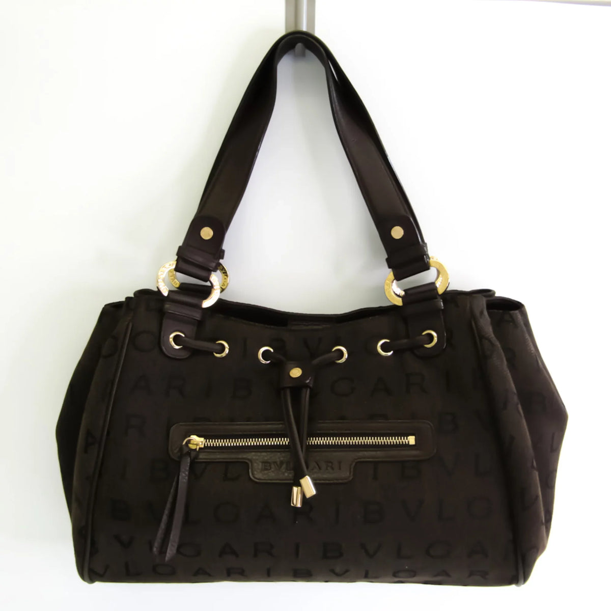 Pre-Owned Bvlgari Logomania Women's Canvas Handbag,Tote Bag Brown (Good)