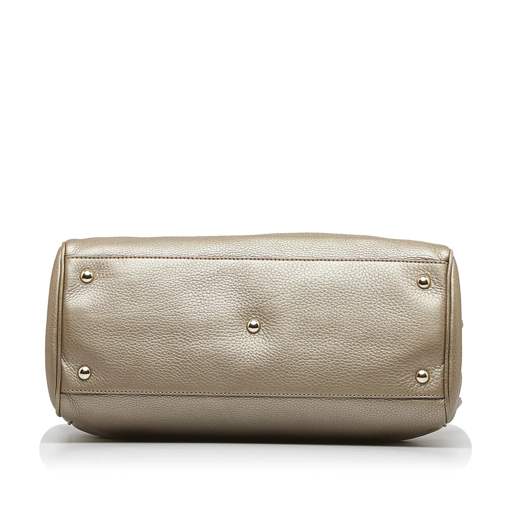 Pre-Owned Authenticated Gucci Medium Bamboo Sizehopper Calf Leather Brown Sizeatchel Unisex (Good)