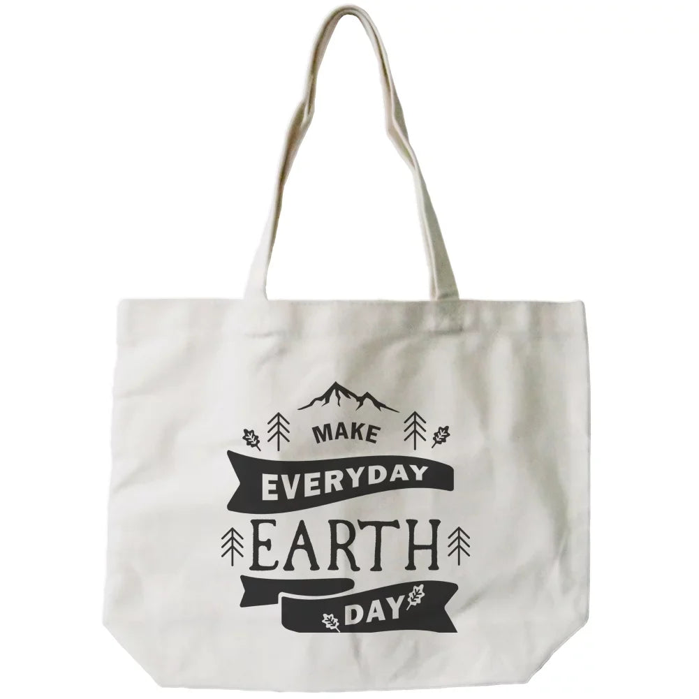 Make Everyday Earth Day Canvas Bag Natural Canvas Tote Cute Book Bag for Sizechool