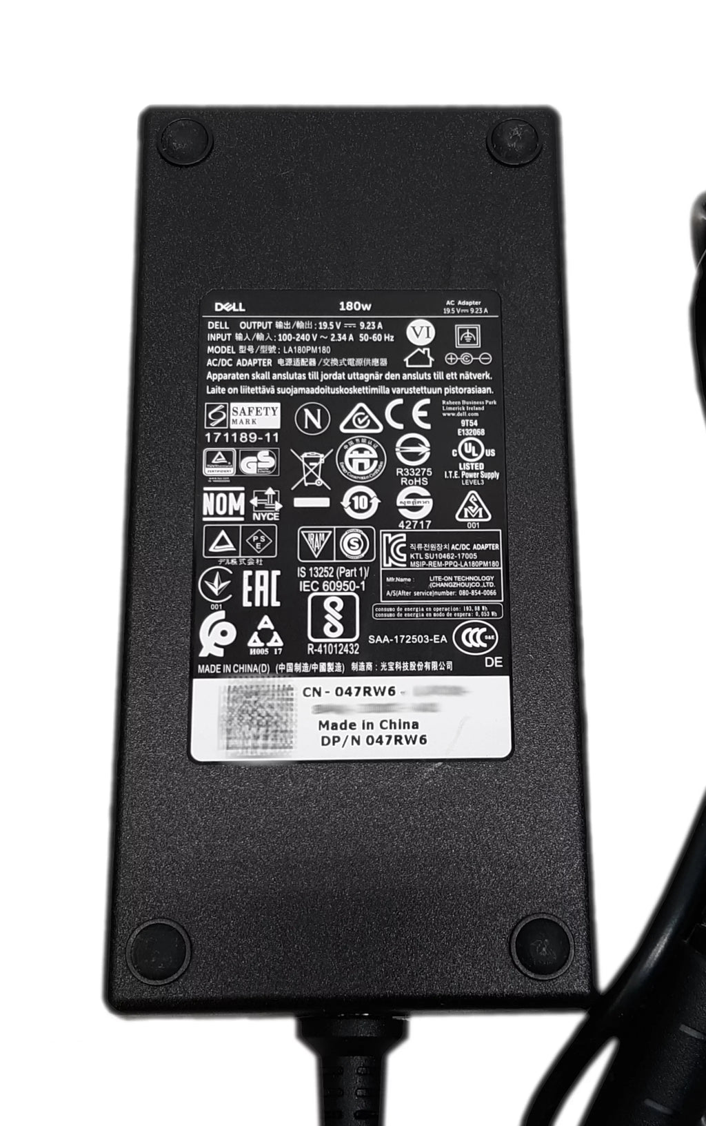 Used Dell AC Adapter LA180PM180 Alienware G Inspiron Latitude OptiPlex Precision Vostro 180W 47RW6
