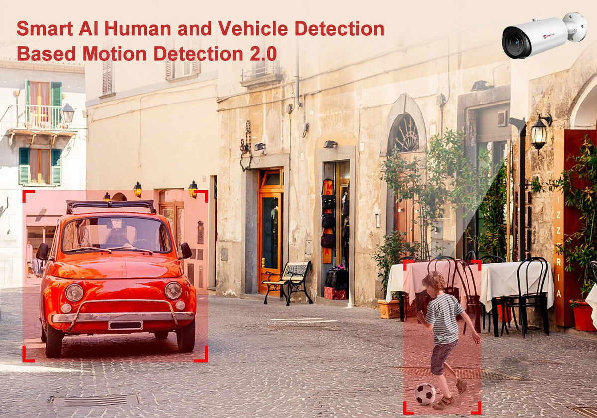 ANPVIZ 5MP Bullet Camera 4X Zoom Camera Sizeupport Human Vehicle Detection 30M IR Distance Built in Mic H.265 IP66