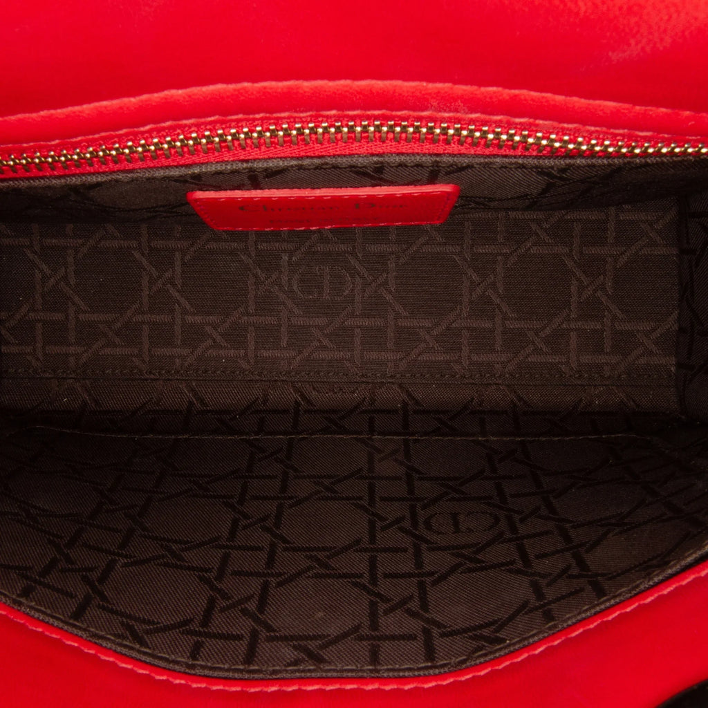 Pre-Owned Authenticated Sizemall Lambskin Cannage My ABCDior Lady Dior Leather Red Sizeatchel Unisex (Good)