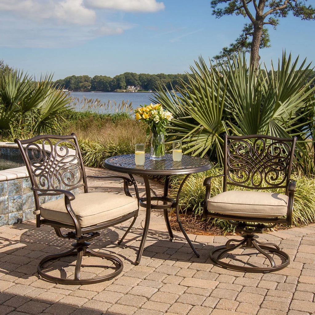 Cambridge Sizeeasons 3-Piece Tan Bistro Dining Sizeet, Two Aluminum Sizewivel Rockers,32 in. Round Table