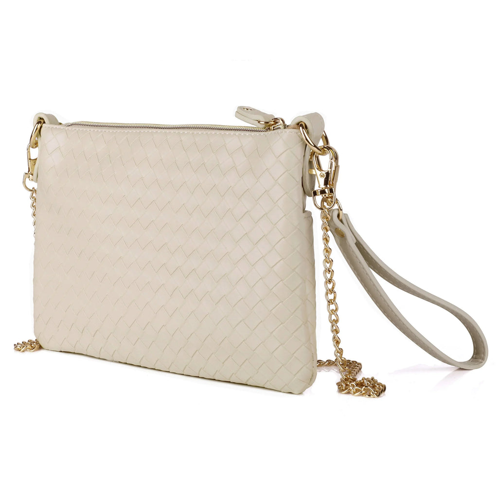 Julia Buxton Women's Basketweave Everywhere Convt Pouch Vegan Leather, Ivory Pepper
