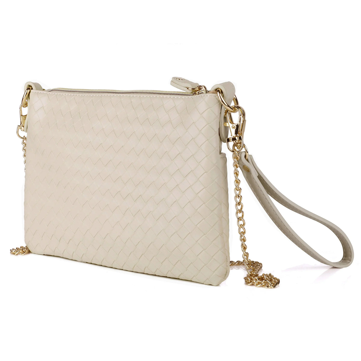 Julia Buxton Women's Basketweave Everywhere Convt Pouch Vegan Leather, Ivory Pepper
