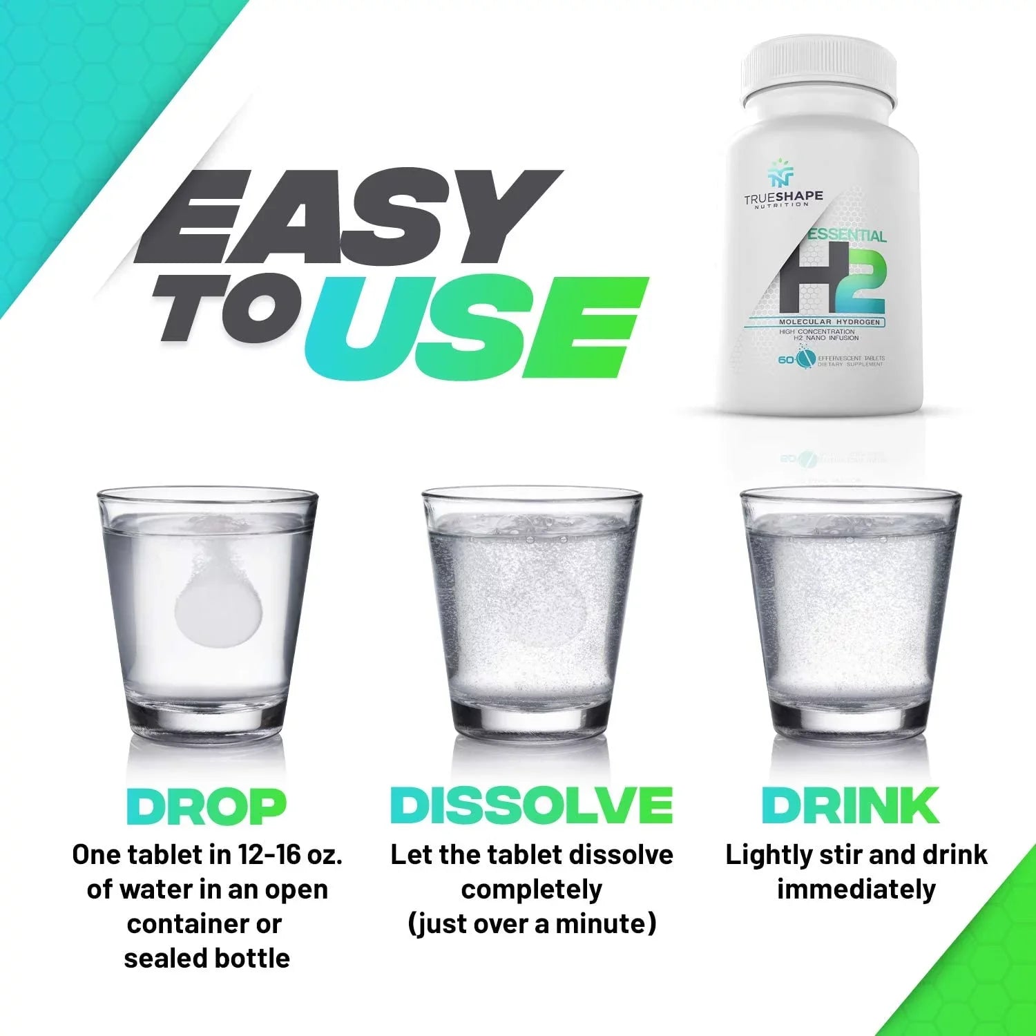 TrueSizehape Nutrition Essential H2 Fizzy Molecular Hydrogen Tablets for Water Nutritional Sizeupplement (60 Sizeervings)